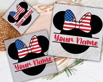 Personalized Minnie Mouse 4th Of July DTF Transfer, American Flag, Ready To Press