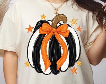 Halloween Bow Pumpkin DTF Transfer, Orange Ribbon Pumpkin Ready To Press, Spooky Season Iron On