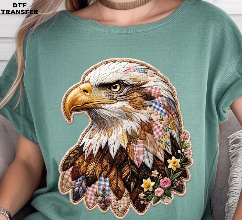 Patchwork Boho Eagle DTF Transfer, Patriotic Floral Eagle Heat Press image 15