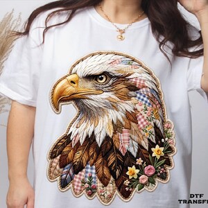 Patchwork Boho Eagle DTF Transfer, Patriotic Floral Eagle Heat Press image 4