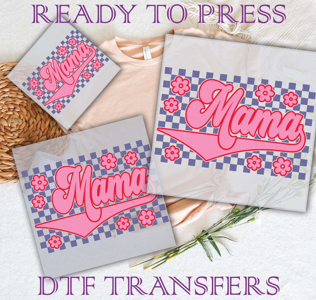 Retro Checkered Grunge Mama DTF Transfer, Floral Mama Ready to Press ...