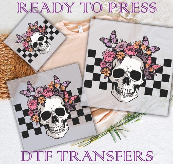 Halloween Floral Skull DTF: Boho Heat Transfer Print