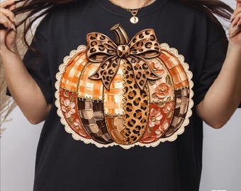 Leopard Pumpkin Bow DTF Transfer, Plaid Fall Pumpkin Ready To Press, Rustic Pumpkin Iron On