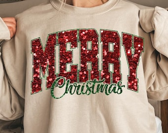 Preppy Merry Christmas Glitter Effect Dtf: Christmas Ready to Press