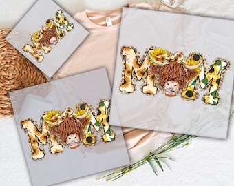Sunflower Highland Cow Mom DTF Transfer, Ready to Press Heat Transfer