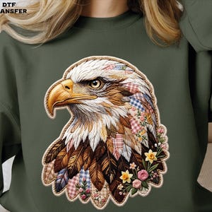 Patchwork Boho Eagle DTF Transfer, Patriotic Floral Eagle Heat Press image 9