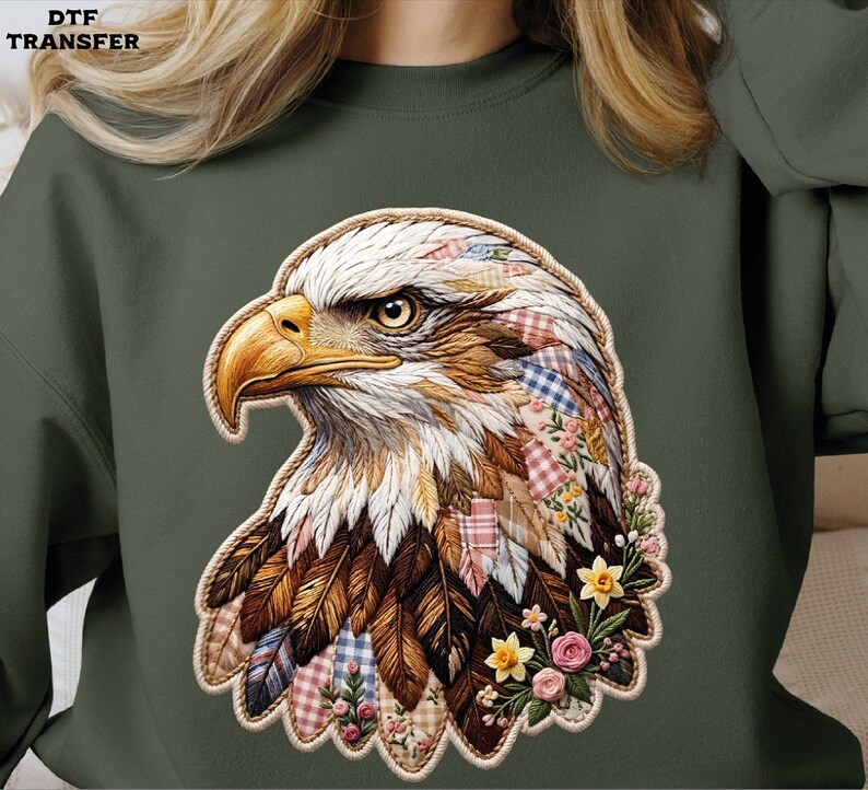 Patchwork Boho Eagle DTF Transfer, Patriotic Floral Eagle Heat Press image 9