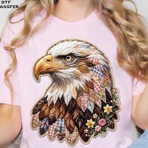 Patchwork Boho Eagle DTF Transfer, Patriotic Floral Eagle Heat Press image 14