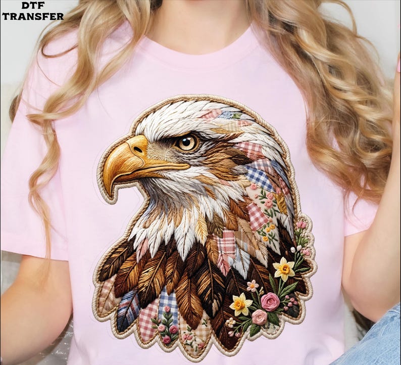 Patchwork Boho Eagle DTF Transfer, Patriotic Floral Eagle Heat Press image 14