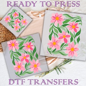 Transfert DTF floral rose rétro : conception de presse à chaud Boho Cottagecore