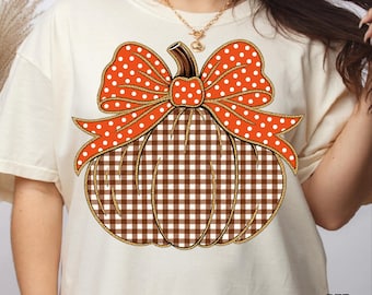 Buffalo Plaid Pumpkin DTF Transfer, Check Pumpkin Bow Ready To Press, Gingham Pumpkin Iron On
