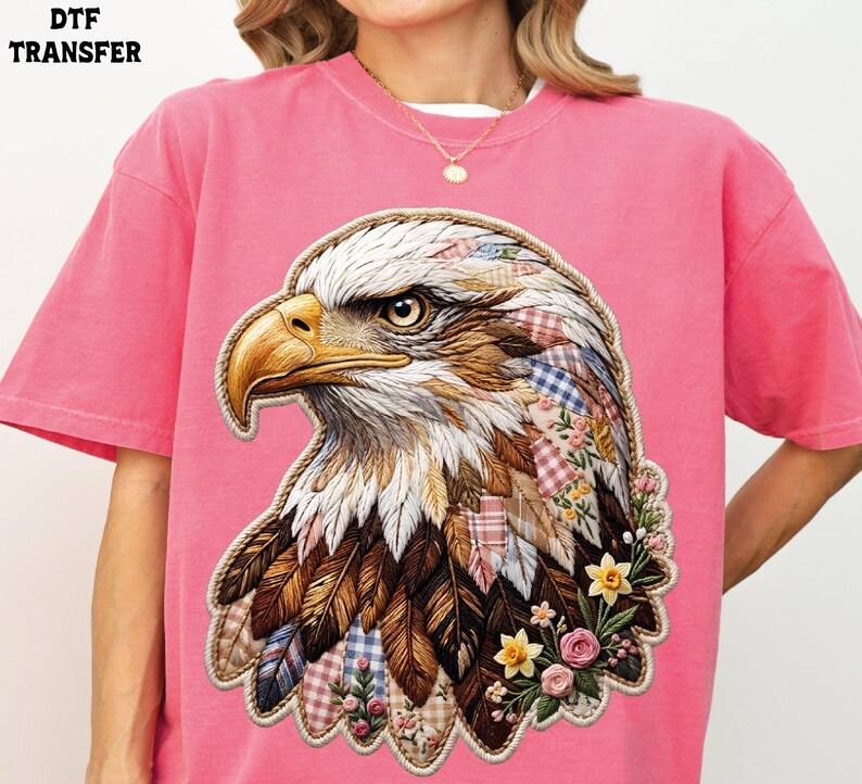 Patchwork Boho Eagle DTF Transfer, Patriotic Floral Eagle Heat Press image 10