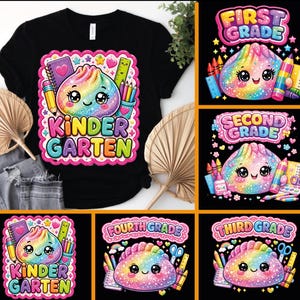 Glitter Dumpling School Heat Press, Kawaii Back to School Dtf Transfer, Choose Your Size