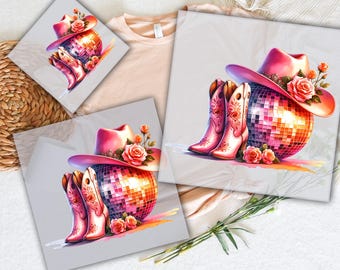 Western Cowgirl Disco DTF: Cowgirl Boots Heat Transfer