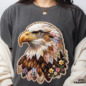 Patchwork Boho Eagle DTF Transfer, Patriotic Floral Eagle Heat Press image 7