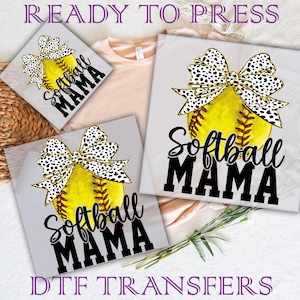 Softball Mama DTF Transfer: Glitter Dalmatian Bow, Ready To Press
