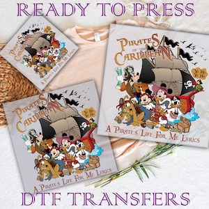 Mickey And Minnie Pirates DTF Transfer, Pirates Of The Caribbean Ready To Press, Disney Pirates Transfer, A Pirate&#39;s Life For Me Lvrics Dtf