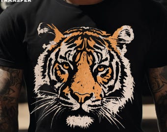 Vintage Tiger Face DTF Transfer: Retro Distressed Tiger Ready to Press, Multiple Sizes Available