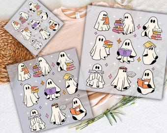 Teacher Ghost Read Book DTF, Retro Halloween DTF Ready To Press,Teacher Halloween DTF Prints Heat Transfer, Ghost Books Dtf, Halloween Ghost