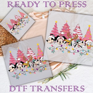 Mickey and Friends Disney Christmas DTF, Mickey&#39;s Very Merry Christmas Dtf Transfer,Pink Christmas Tree Ready to Press, Disney Christmas Dtf