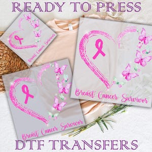 Breast Cancer Survivor DTF Print: Pink Ribbon Heart Transfer