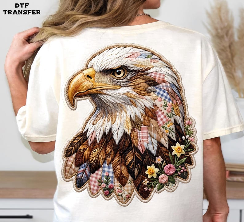 Patchwork Boho Eagle DTF Transfer, Patriotic Floral Eagle Heat Press image 11