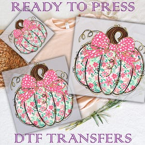 Pink Floral Christmas Pumpkin Glitter DTF, Glitter Pumpkin Ready To Press, Fall Pumpkin Coquette Bow Dtf, Fall DTF Prints Heat Transfers