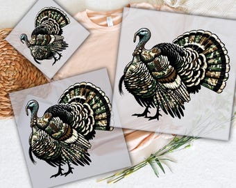 Camo Turkey DTF Transfer: Vintage Wilderness Design, Ready to Press