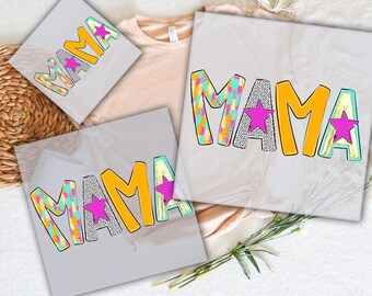 Retro Brushstroke Mama DTF Transfer: Glitter Star, Leopard Mom