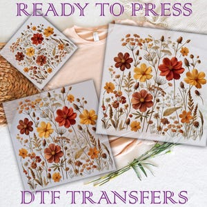 Wildflower Cottagecore Dtf Transfers, Boho Cottagecore Ready To Press, Retro Floral Dtf, Wildflower Direct to Film