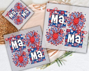 American Mama Coquette DTF Transfer: Patriotic Floral Heat Press