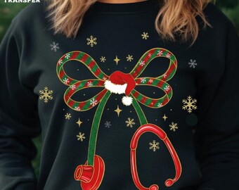 Preppy Christmas Nurse Ready To Press: Stretoscope Heat Press