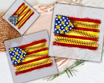 Softball America Flag DTF Transfer: 4th of July Retro Design, Ready to Press