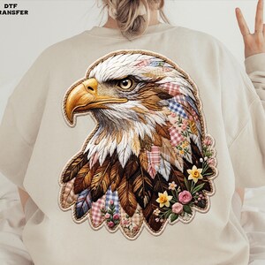 Patchwork Boho Eagle DTF Transfer, Patriotic Floral Eagle Heat Press image 6