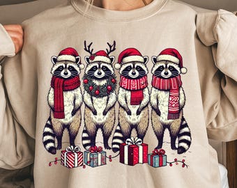 Retro Christmas Funny Raccoon DTF Transfer, Santa Raccoon Christmas Heat Press, Festive Raccoon Family Iron on