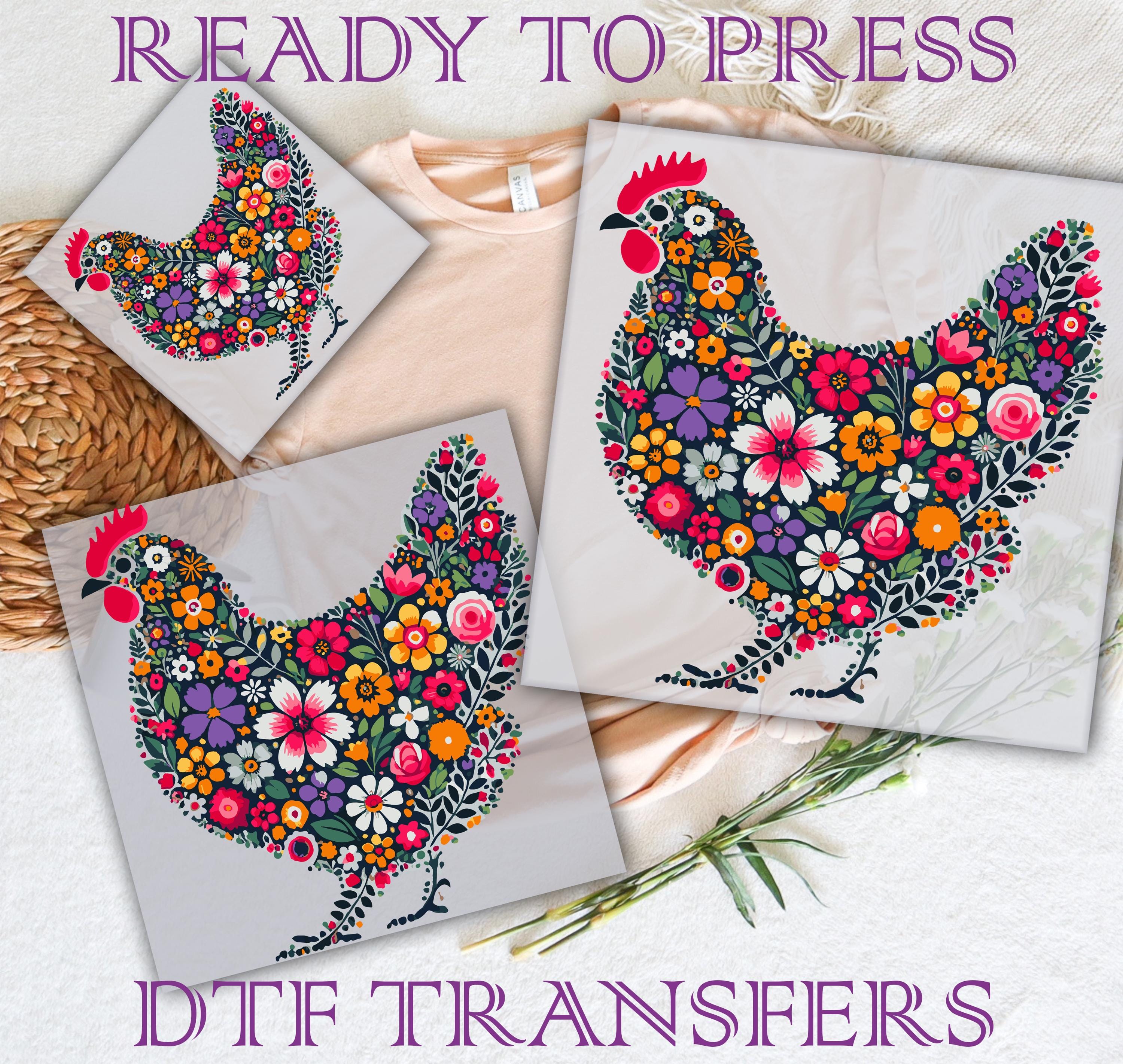 Floral Chicken Dtf Transfer, Floral Hen Dtf, Wildflower Chicken Ready To Press, Chicken Lover Gift, Chicken Mom Dtf, Chicken Mama Dtf