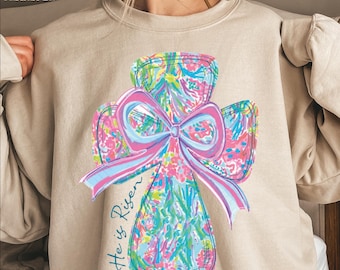 Brushstroke Cross Coquette DTF, He Is Risen Ready To Press, Easter Day Transfer