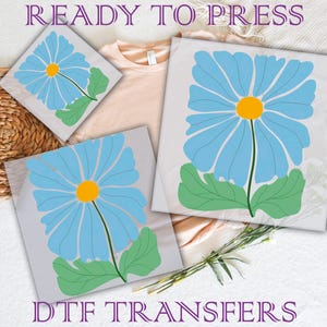 Transfert DTF floral bleu rétro : conception de presse à chaud Boho Cottagecore
