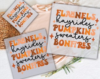 Pumpkin Season DTF Print, Flannels Hayrides Bonfires, Ready To Press