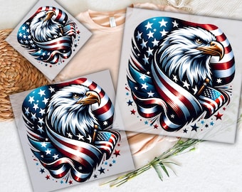 Transfert DTF Eagle avec drapeau américain : design patriotique du 4 juillet