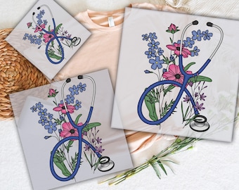 Floral Stethoscope DTF Transfer: Retro Wildflower Nurse Design