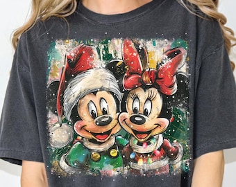 Preppy Retro Watercolor Christmas Mickey&Minnie Ready To Press, Disney Dtf Transfer