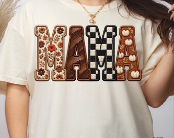 Floral Pumpkin Mama DTF Transfer, Fall Mama Ready To Press, Checkered Mama Iron On, Fall Season Dtf
