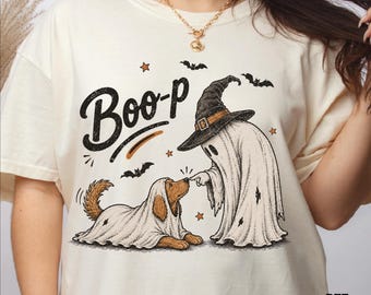 Boo-p Ghost Dog Halloween DTF Transfer, Funny Halloween Golden Retriever Heat Press