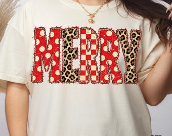 Leopard Merry DTF Transfer, Retro Cowgirl Heat Press, Red Checkered Polka Dot Iron On, Leopard Checkered Dtf
