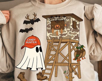 Preppy Camo Ghost Halloween DTF Transfer: Candy Hunter Design