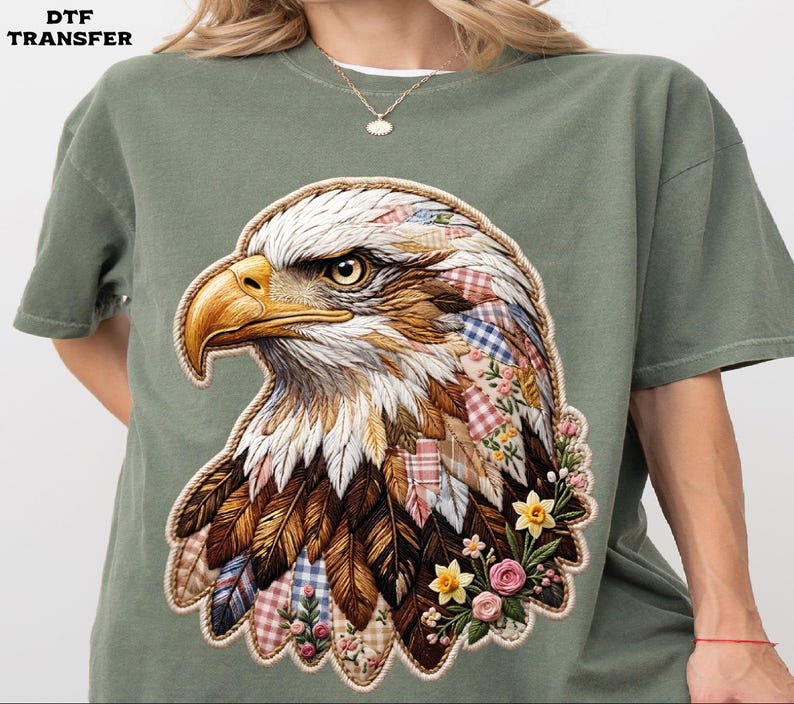 Patchwork Boho Eagle DTF Transfer, Patriotic Floral Eagle Heat Press image 13