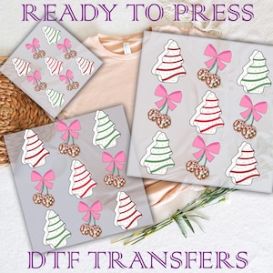 Preppy Christmas Trees Bows DTF Transfers, Christmas Coquette Ready to Press, Coquette Pink Christmas Bow Dtf, Christmas Lights Dtf