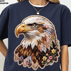 Patchwork Boho Eagle DTF Transfer, Patriotic Floral Eagle Heat Press image 3