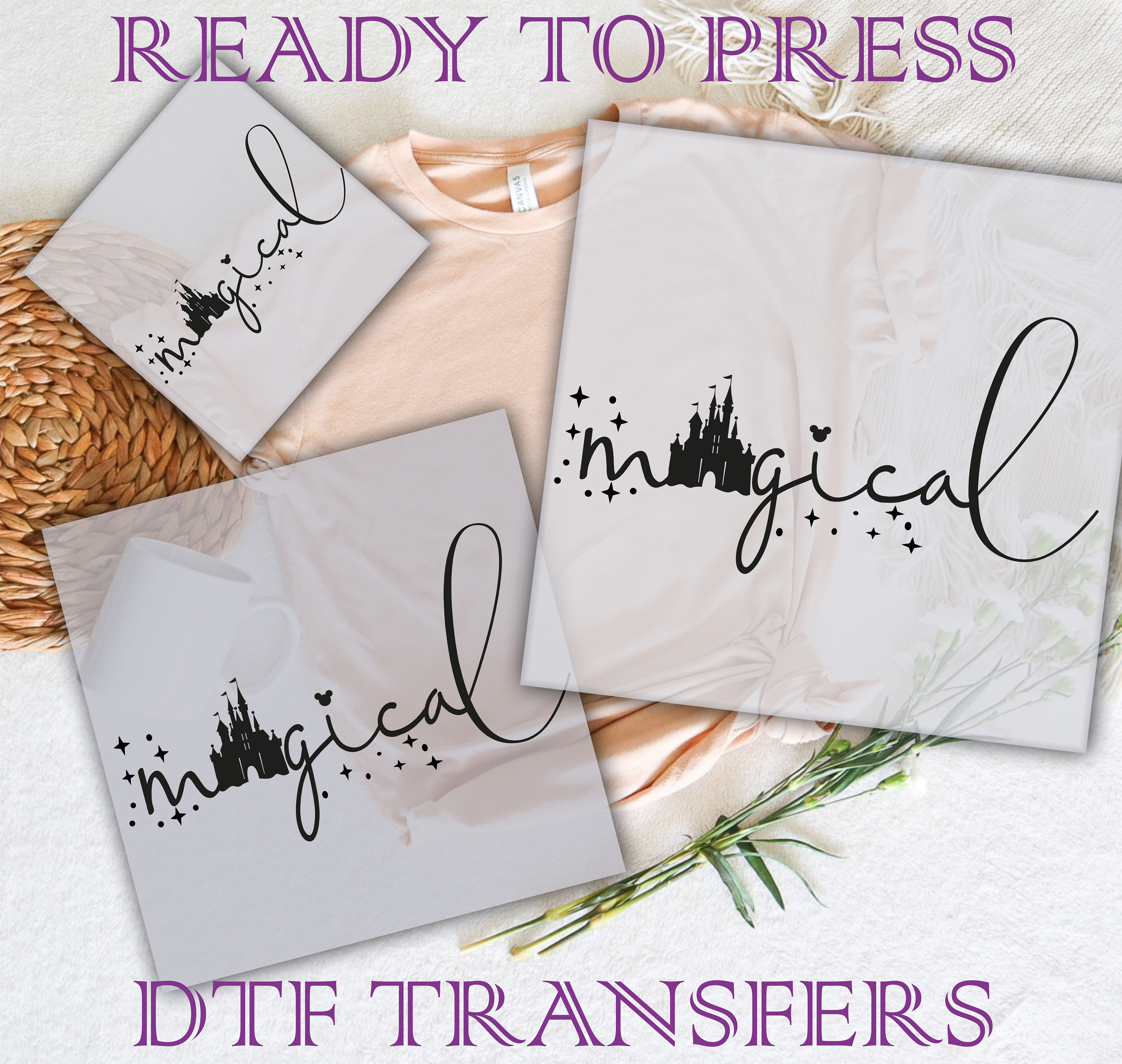 Disney Magical Ready To Press, Disney Magical Dtf Transfers, DTF Prints Heat Transfer, Ready To Ship, Disney Castle, Disney Family Dtf